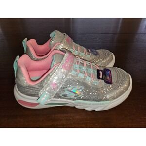SKECHERS KIDS Sport Lighted - Glow Brites Sneakers Glitter Pink Gray Size 3 Y‎